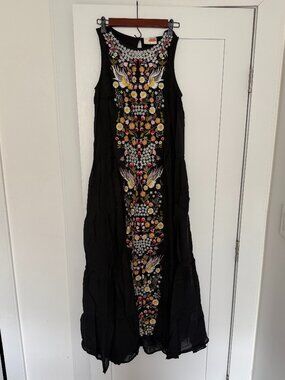 Samant Chauhan Black Embroidered Linen Maxi Dress Pockets